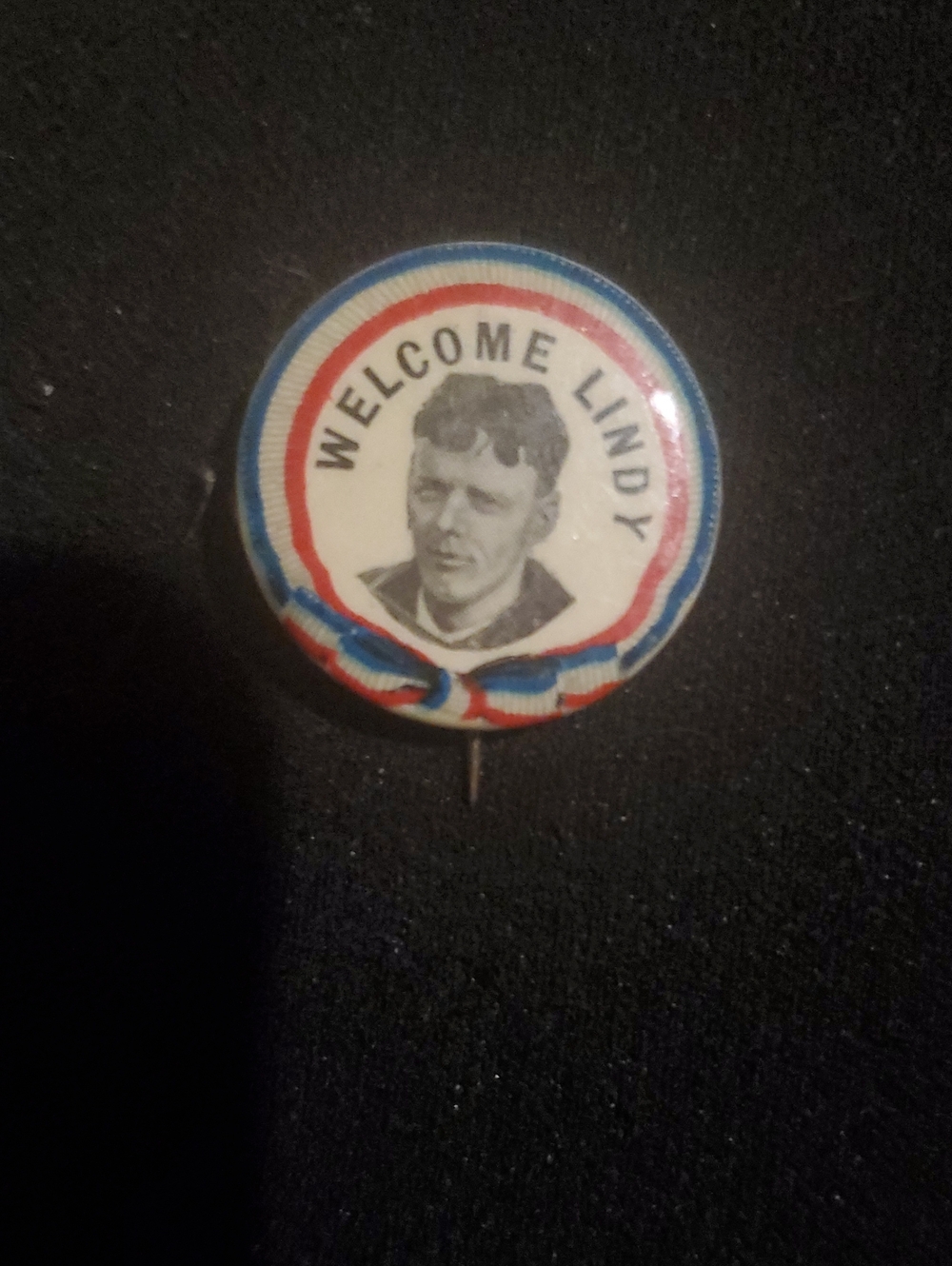 Welcome Lindy Vintage Pinback Button - Red White Blue